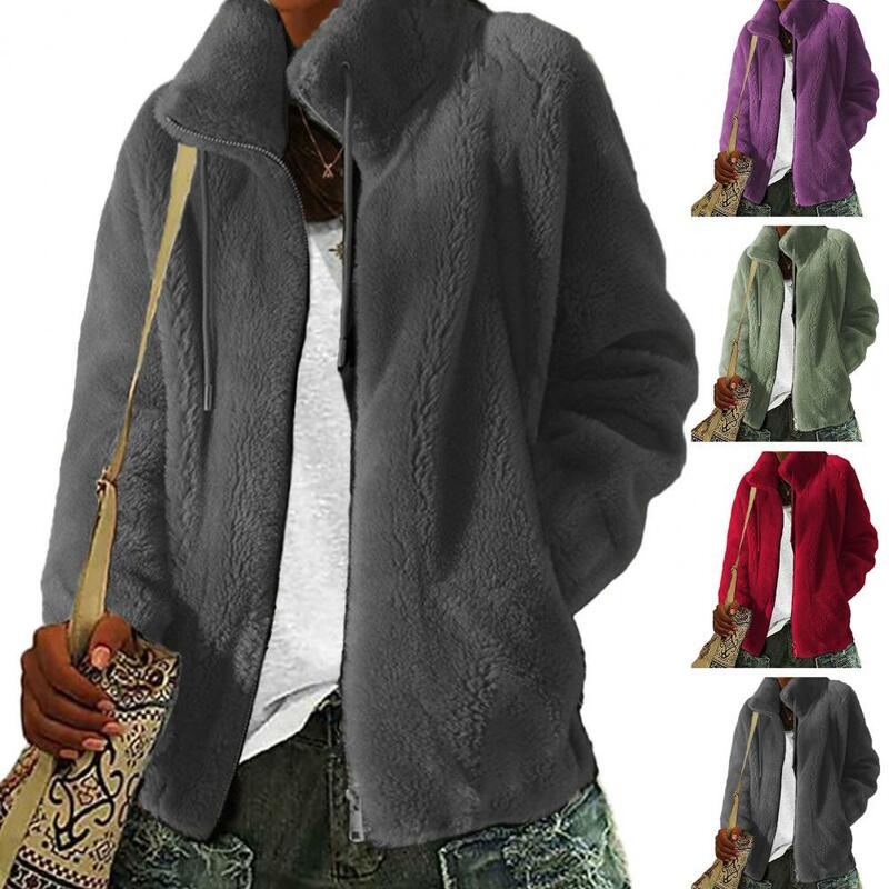 Женские зимние пальто, толстые двухсторонние плюшевые защитные уличные куртки с воротником-стойкой и длинным рукавом для женщин