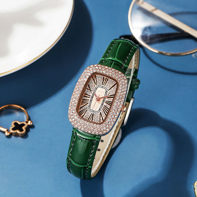 女性のための豪華なダイヤモンドウォッチ,小さな腕時計,革ストラップ,男性,女性のためのデジタルバッテリー