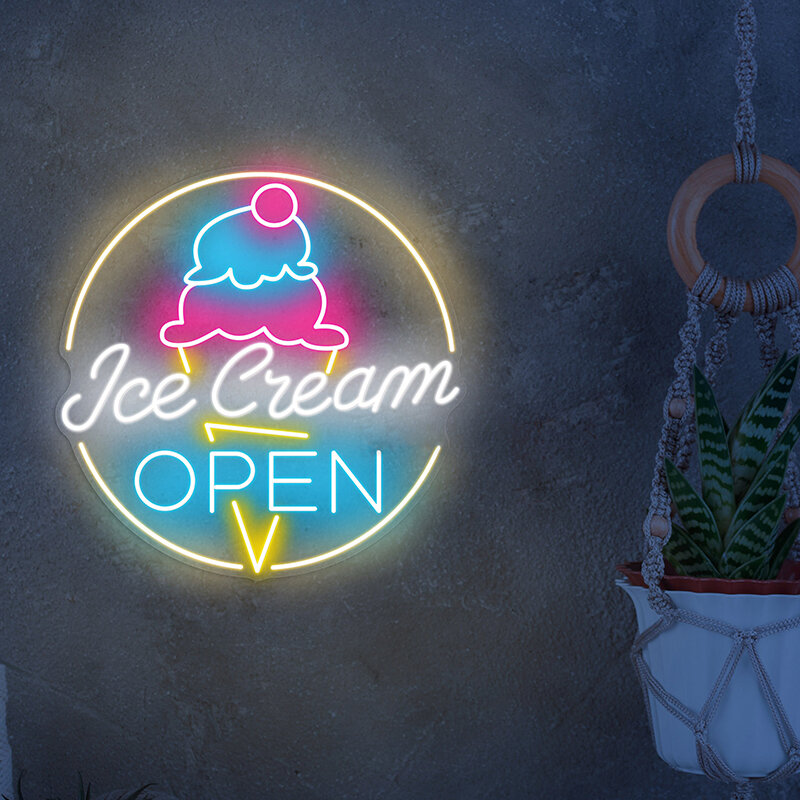 Ice Cream Open Neon Sign Custom Ice Cream Shop Decors Open Shop Led Neon Signs Sweeat Store Wall Art Neon Light Opening Gifts