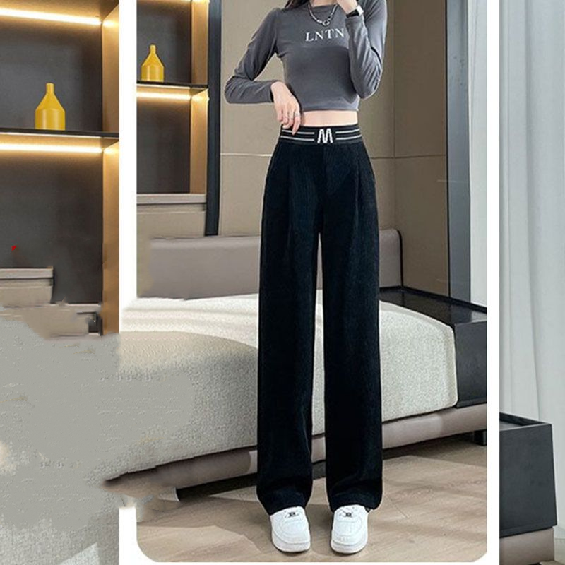 Ice Silk Wide Leg Pants for Women Summer New High Waist Thin Letter Printing Loose Solid Straight Pants Vintage Casual Clothing