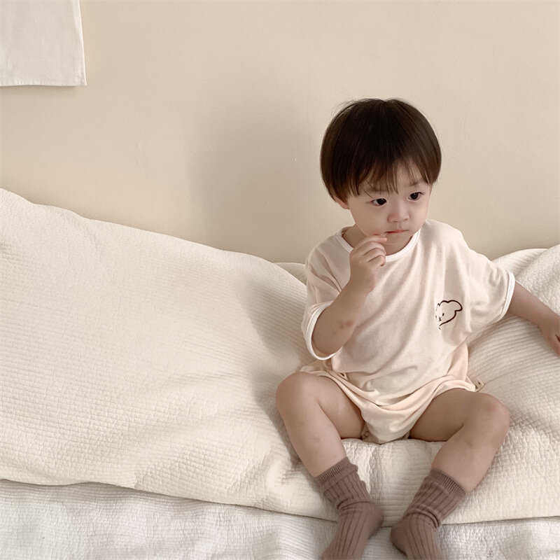 Macacão casual de algodão de manga curta recém-nascido bodysuit infantil, desenhos animados de menino e menina, novo, 0-24M, verão 2022