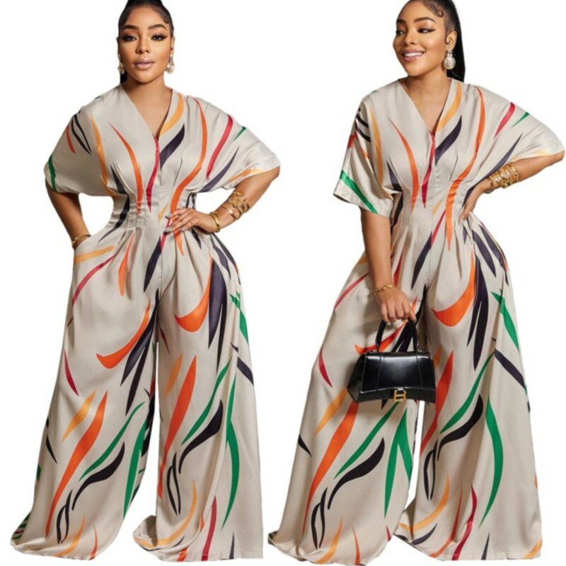 Afrikanischer Druck Overall Frauen Sommer Herbst neue Street Fashion Print lose weites Bein Overall elegante hohe Taille lose Hose
