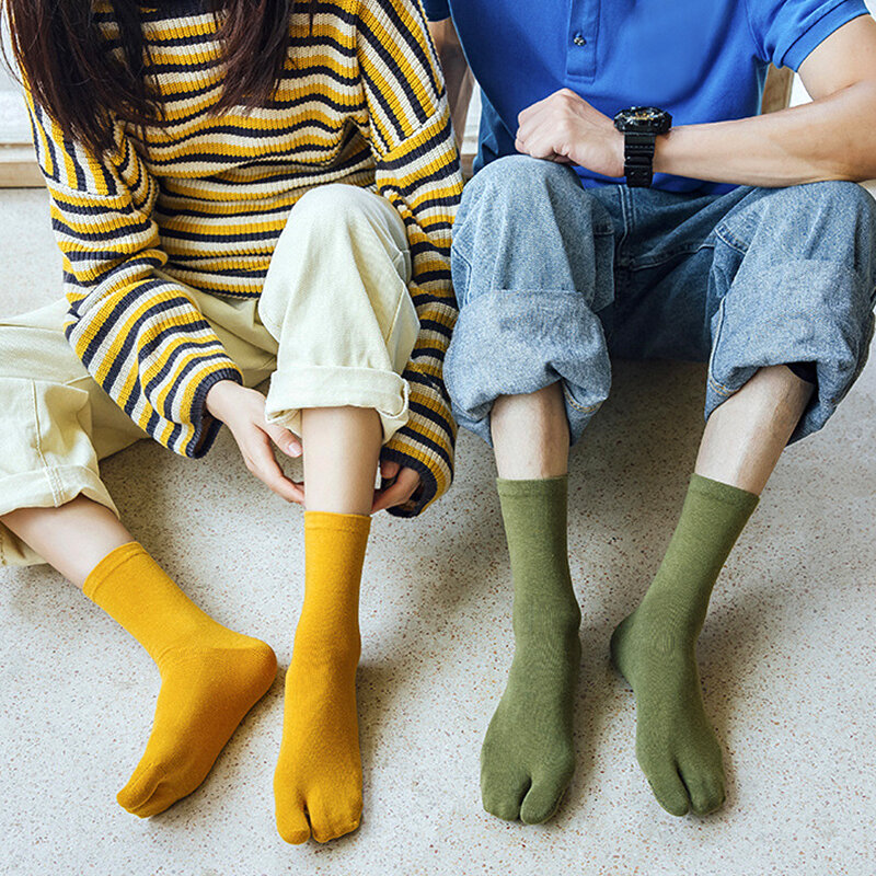 Chaussettes japonaises multicolores à deux doigts pour hommes et femmes, tongs séparées, bonneterie à tube long, fibre de coton, confortables et respirantes, 1 paire
