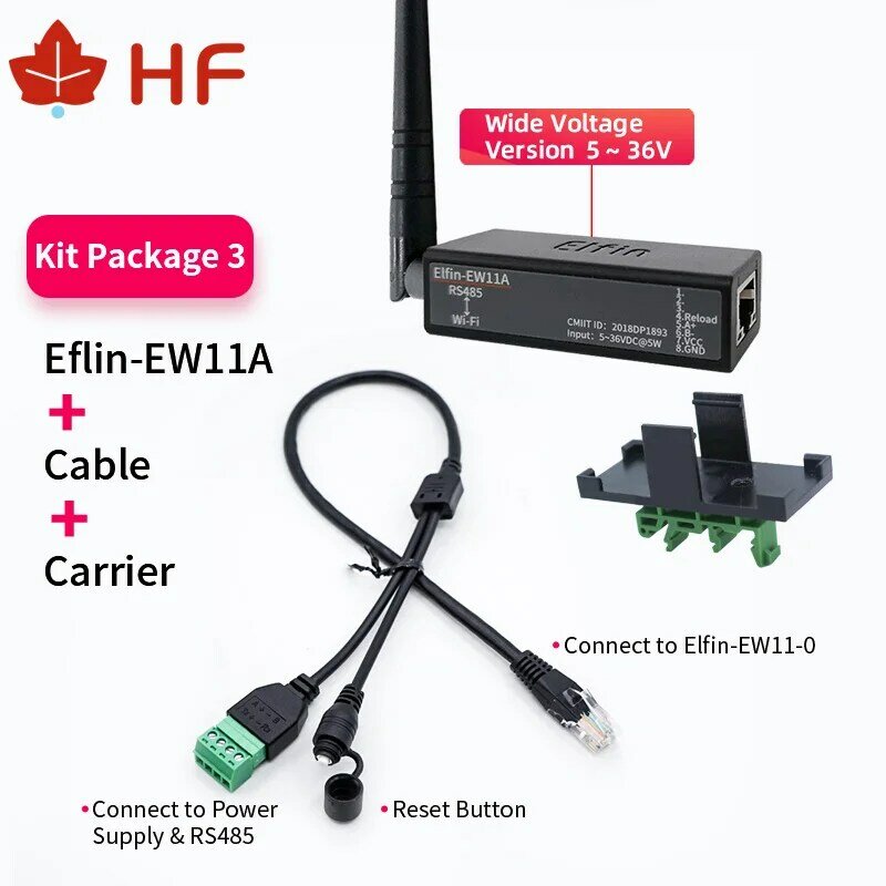 Elfin-EW11A-0 Dispositivos de rede sem fio, Modbus TPC, Função IP, RJ45, RS485 para servidor serial WIFI, DTU, menor serial, 5-36V