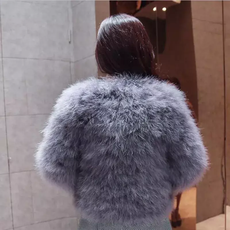 14 Colors Ostrich Feather Fur Coat Shearling Women Jackets Elegant Fashion Luxury Autumn Winter Top Clothes