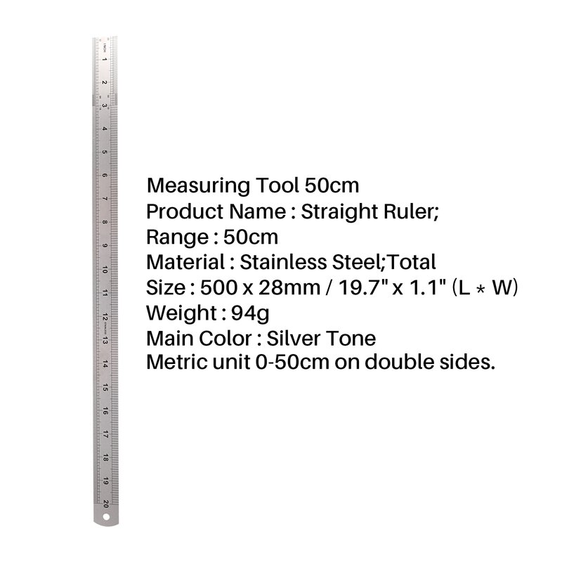 SOSW-herramienta de medición de regla recta de acero inoxidable, báscula de doble cara, 50cm