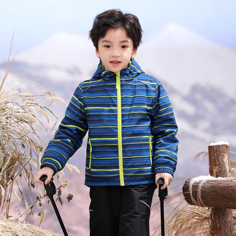 Зимний детский лыжный костюм, ветрозащитная Водонепроницаемая плюшевая теплая спортивная куртка для мальчиков и девочек, хлопковая куртка Аниме