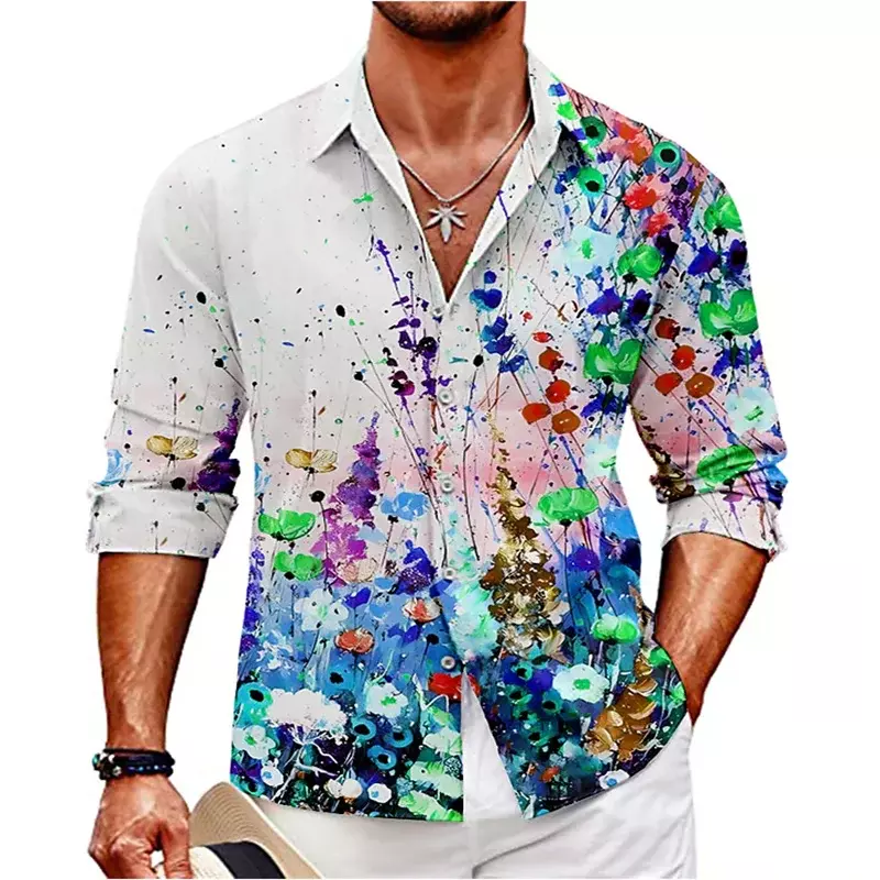 Мужские топы, рубашка, Повседневная модная трендовая рубашка с цветочным рисунком HD высокого качества Мягкая комфортная ткань 2023, дизайнерская рубашка с лацканами