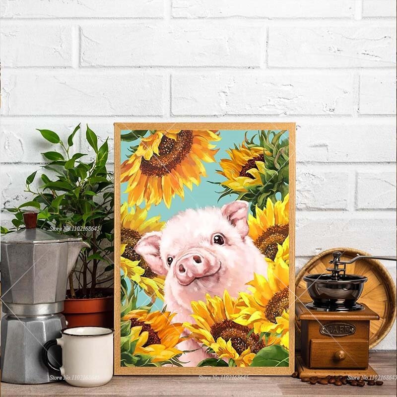 DIY 5D Painting Diamond Novelty 2024 Cute Animal Pig With Sunflower Picture Of Rhinestone Handmade Craft Gift Home Wall Decor