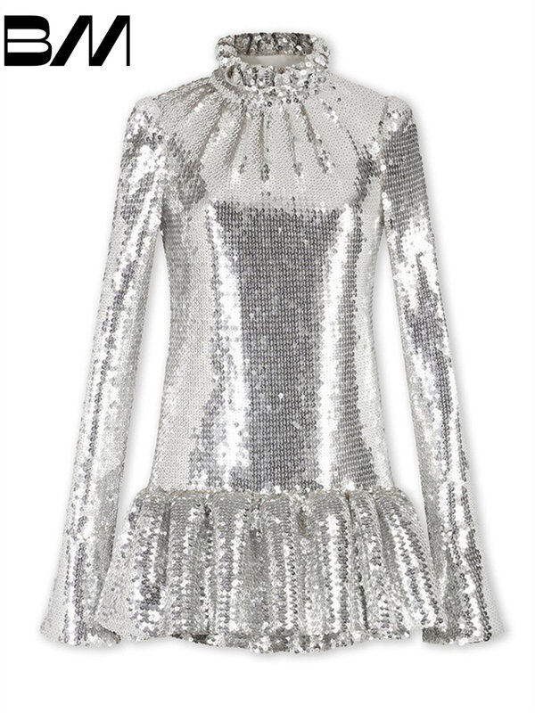 Classic Sequin Dress 2024 Luxurious Long Sleeve Evening Dresses Elegant A-Line Thigh Gowns Vestidos De Novia
