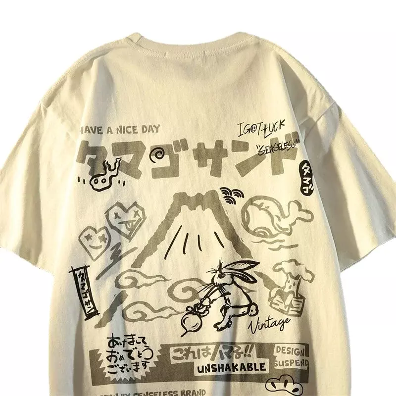 Japanese cartoon graffiti print loose cotton short-sleeved t-shirt harajuku y2k top women clothes gothic oversized t shirt
