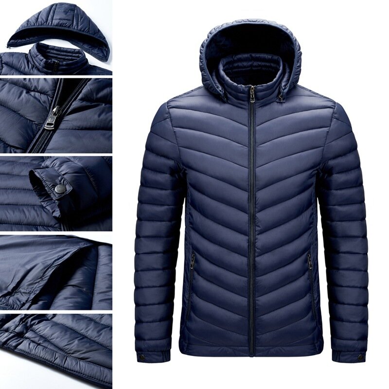 Jaket tipis tahan angin untuk pria, mantel Parka hangat kasual tahan angin untuk musim dingin 90%