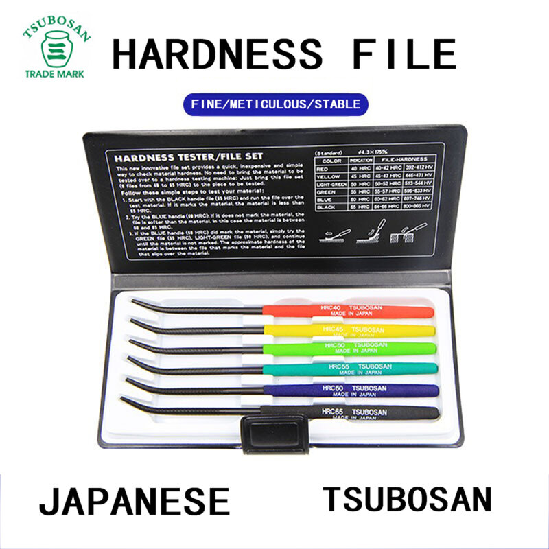6 szt. Zestaw ręcznych metalowych plików twardościomierz Premium TSUBOSAN-6 kolorowych uchwytów ułatwiających przenoszenie