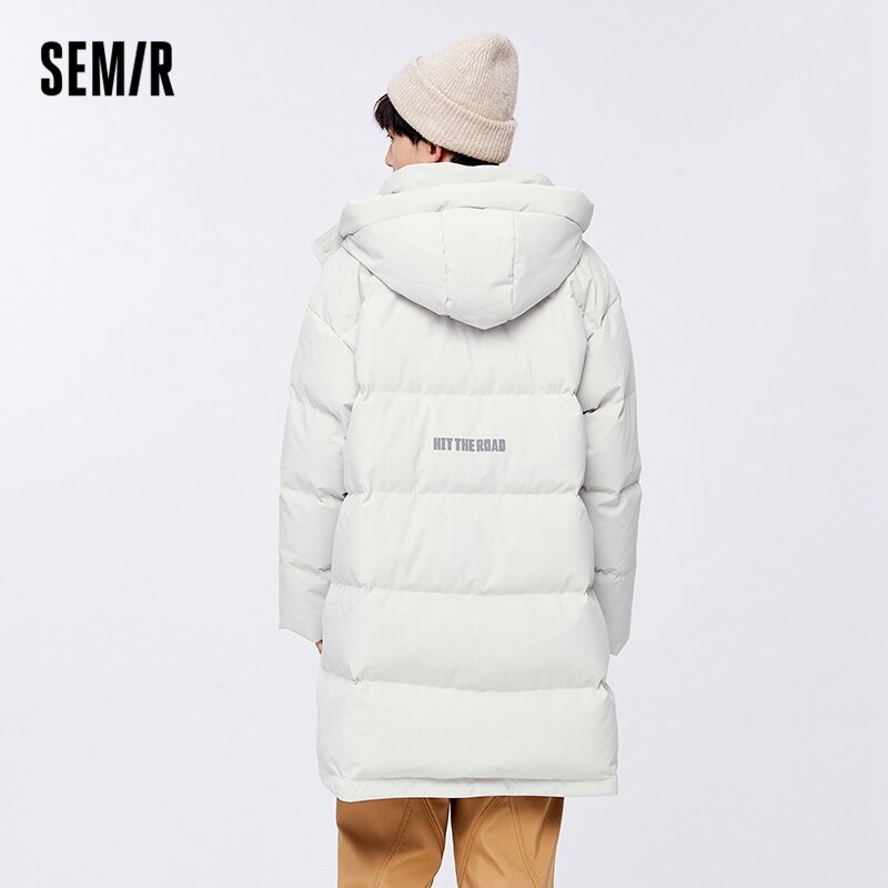 Semir Down Jacket Men 2022 Winter New Loose Letter Printing Mid-Length Daily Commuter Wind WaterProof Jacket For Winter