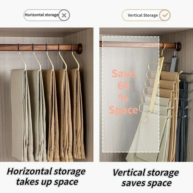 Multi-function Magic Pants Hangers,Rotatable Folding Aluminum Alloy Trouser Hanger,Non-Slip 6 in 1 Rack for Home Travel Dorm