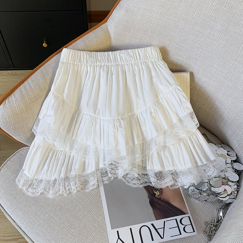 Elegant stitching lace high waist short Skort Cake skirt pantskirt for women y2k falda