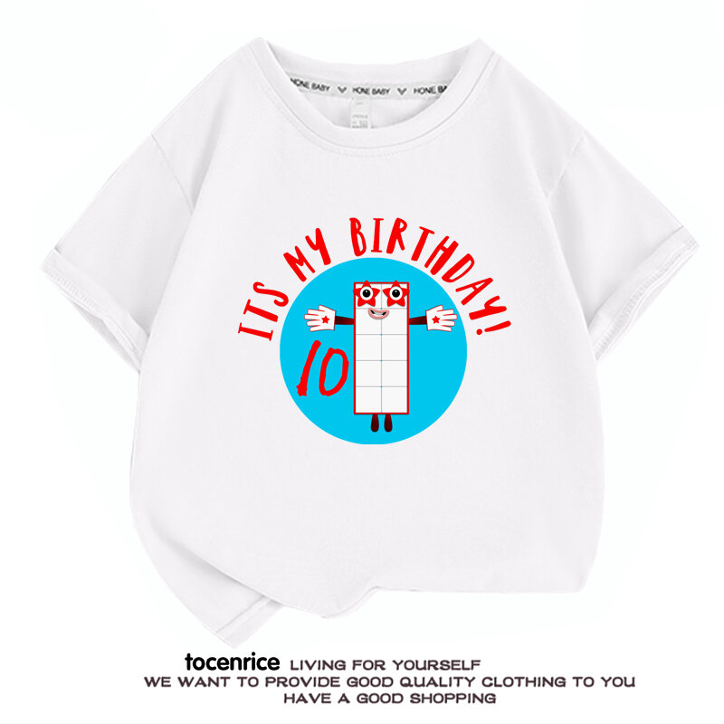 Boys And Girls Summer Happy Birthday 2 3 4 5 Cute T Shirt Numberblocks Print Graphic Tee Children Clothing Cartoon Kids Tops