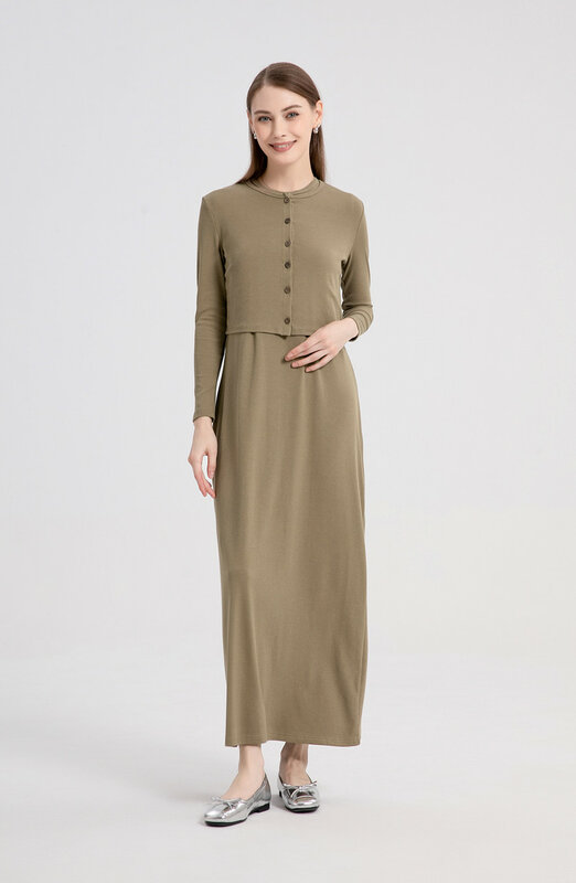 2024 fashion summer woman clothes cardigan near Ankle Length maxi dress nature fiber ribbing fabric clothing