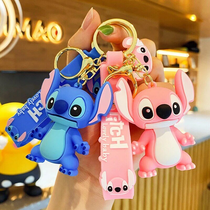 Disney-Porte-clés en PVC Anime Cartoon pour enfants, Minnie Mouse, Stitch, beurre mignon, ornement de clé, pendentif JOCar, jouets cadeaux