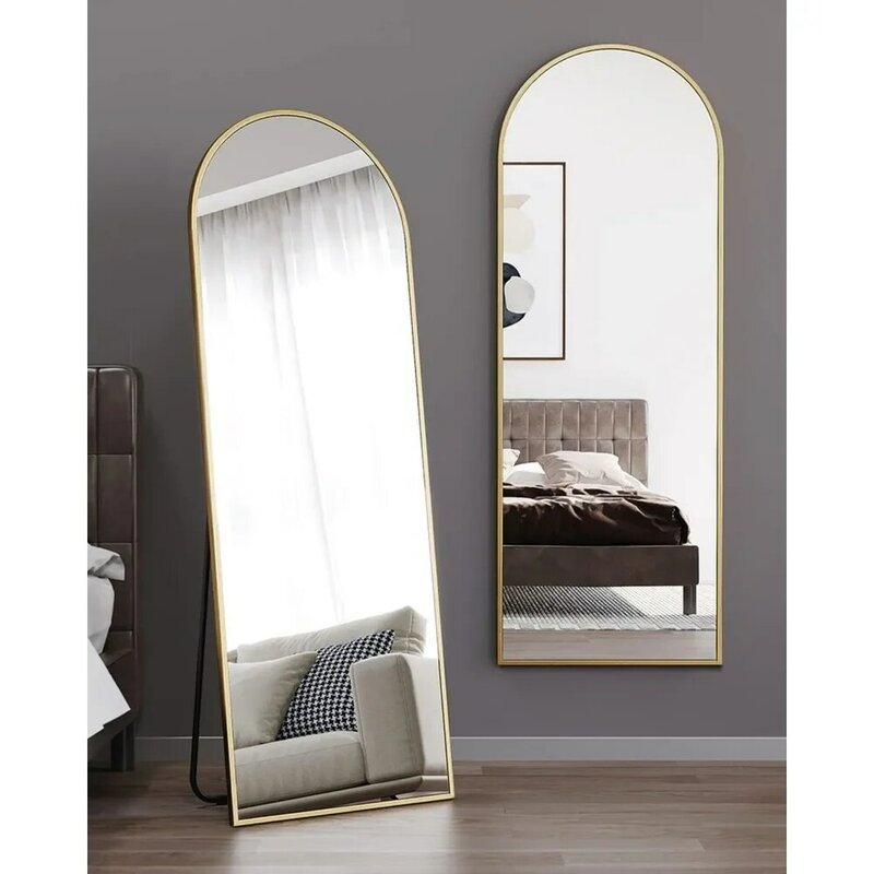 Espelho completo do assoalho do comprimento com suporte, parede arqueada, espelhos do assoalho do ouro, autônomo, montado na parede, espelhos decorativos