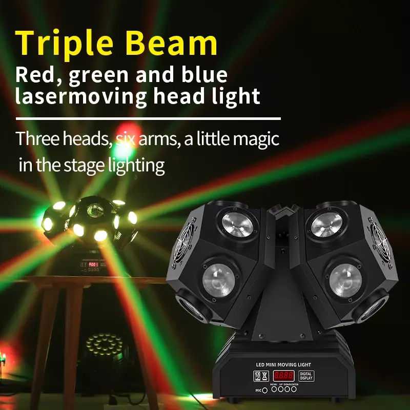 Three head beam shaking head light KTV stage bar burst flash disco three arm rotating laser light 18*10W