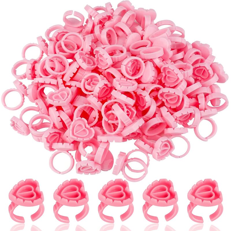 100 pezzi di anelli di colla supporto per colla intelligente per estensioni delle ciglia, tazze di colla a ventaglio facili per ciglia voluminose, rosa