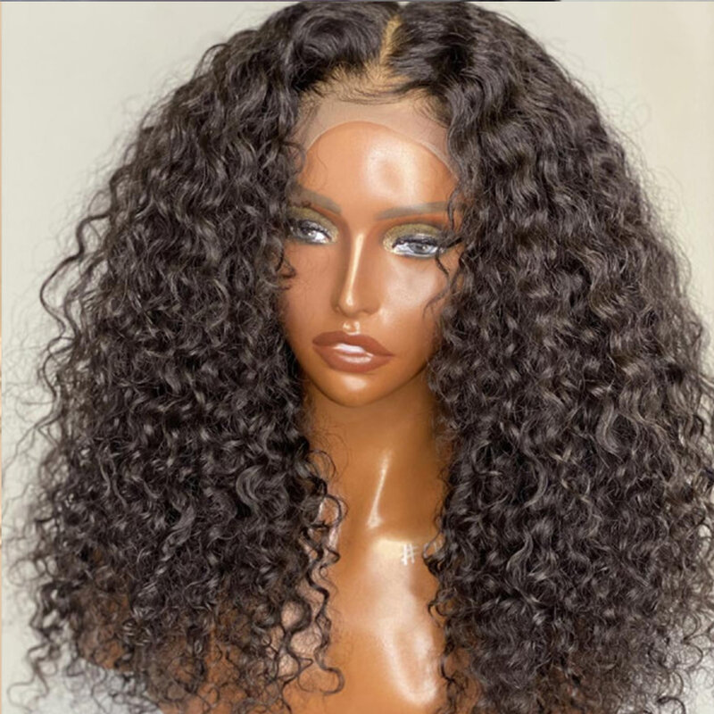 26“ Natural Black Glueless Soft  180Density Long Kinky Curly Lace Front Wig For Women BabyHair Preplucked Heat Resistant Daily