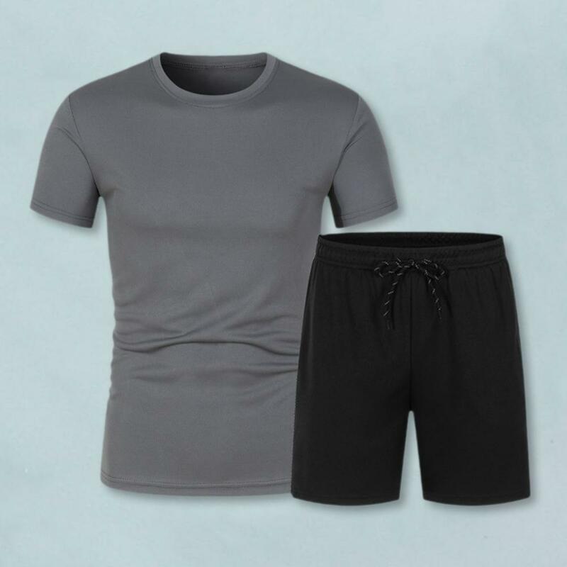 Herren 2-teiliges Sportswear-Set Kurzarm-T-Shirt-Taschen Shorts-Set Herren-Sommer-Outfit mit O-Neck-Kurzarm-T-Shirt