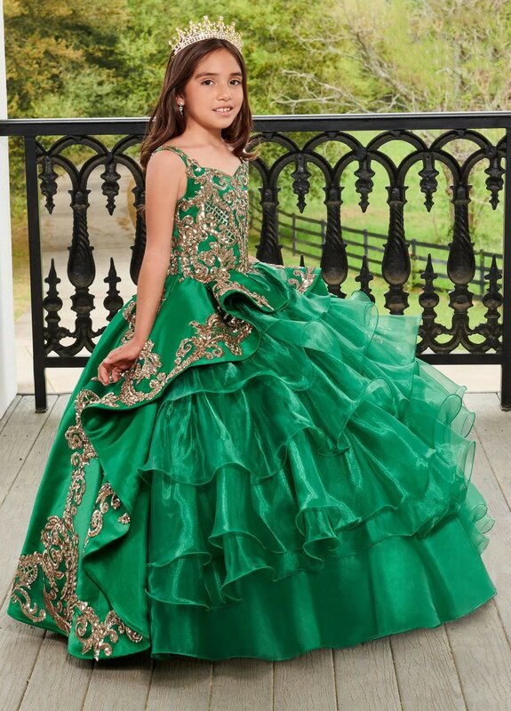 Зеленые мини-платья для девушек, бальное платье из органзы с оборками, платья для девочек с цветочной аппликацией для свадьбы, мексиканские пышные платья для малышей