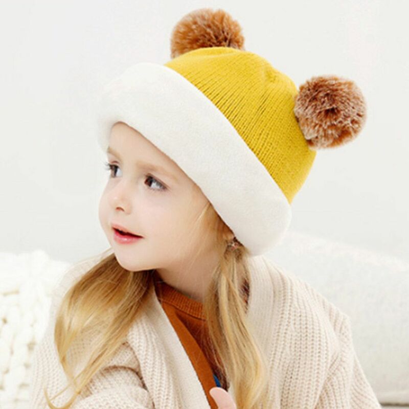 Baby Beanies Hat Pompom Winter Children Hats Cute Knitted Cap Scarf For Kids Girls Boys Warm Fleece Lining Earflap Caps