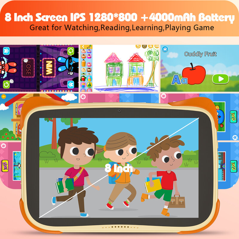 Tablet KT10 8 inci IPS Full HD, Tablet KT10 8 inci IPS Full HD RAM 2GB + ROM 32GB dengan WiFi, mendukung Google Play Store, Tablet Android 13 untuk anak-anak