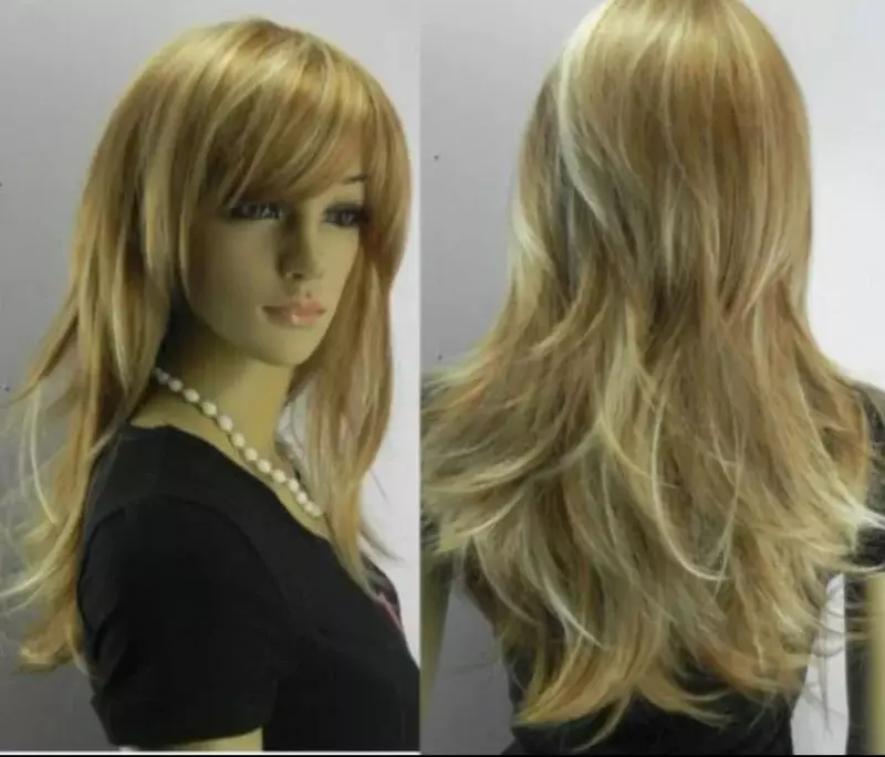 Frauen Mädchen braun & hell blond mischen lange gerade volle Perücke neue hochwertige Mode Bild Perücke