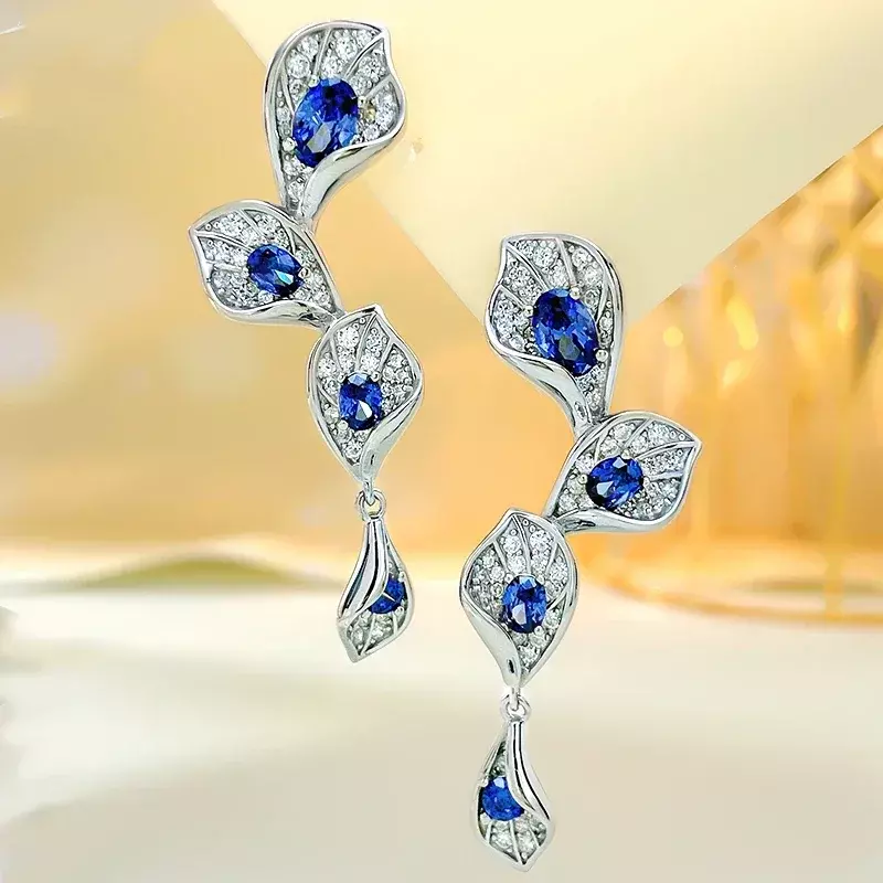 Desire-925 فضة ليف أقراط ، جزءا لا يتجزأ ، عالية الكربون الماس ، تنزاني الأزرق ، الفاخرة و المتخصصة تصميم ، المألوف