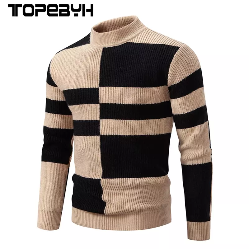 하이 퀄리티 남성용 캐주얼 따뜻한 넥 스웨터, 니트 풀오버, 따뜻한 상의, 가을 및 겨울 신상