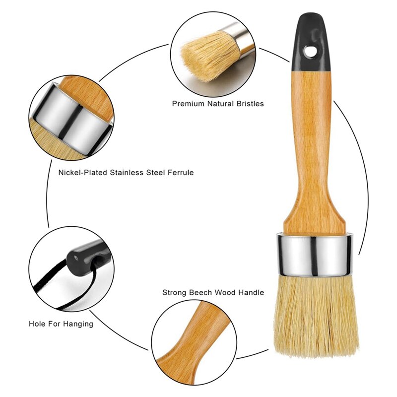 Chalk Paint Brushes For Furniture, Round Paint Brush Set,Wax Brush,Stencil Brushes 1 Oval Brush And 3 Round Brushes Durable