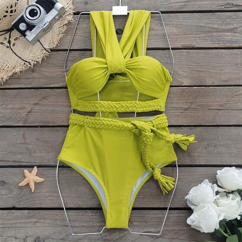 Costumi da bagno donna verde Bikini estate 2 pezzi Top + intimo Holiday Beach tinta unita Sexy senza maniche Hot Girl Wear