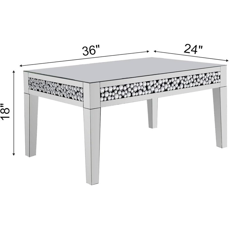 Rechteck verspiegelter Couch tisch, silberner Wohnzimmer tisch mit Kristalldiamant-Inlay, moderner Luxus-Spiegelmöbel-Tee tisch