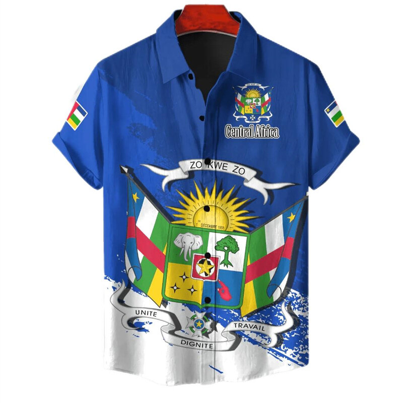 Bandeira da República Centro-Africana dos homens, Camisas de Manga Curta, Blusas Emblema Nacional, Camisas Jersey para Meninos, Botão Top, Roupas infantis