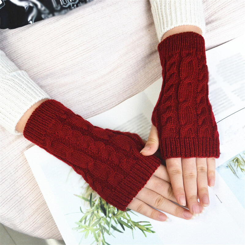 Guanti invernali da donna guanti mezze dita lavorati a maglia tinta unita per ragazze guanti per maglieria in morbida lana calda Twist guanti all'uncinetto