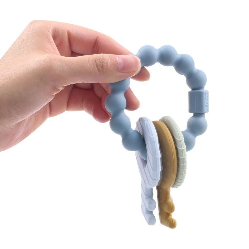 Makanan kelas silikon Teether cincin kunci desain cincin tahan lama bayi kesehatan Teether mainan portabel Chocking-Proof