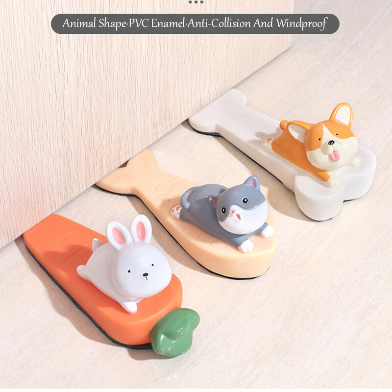 Cute Animal Door Stop with Strong Friction Silicone Pad, Cat and Dog Stoppers, Small Doorstop, Kitty and Puppy, Unique Doorstop