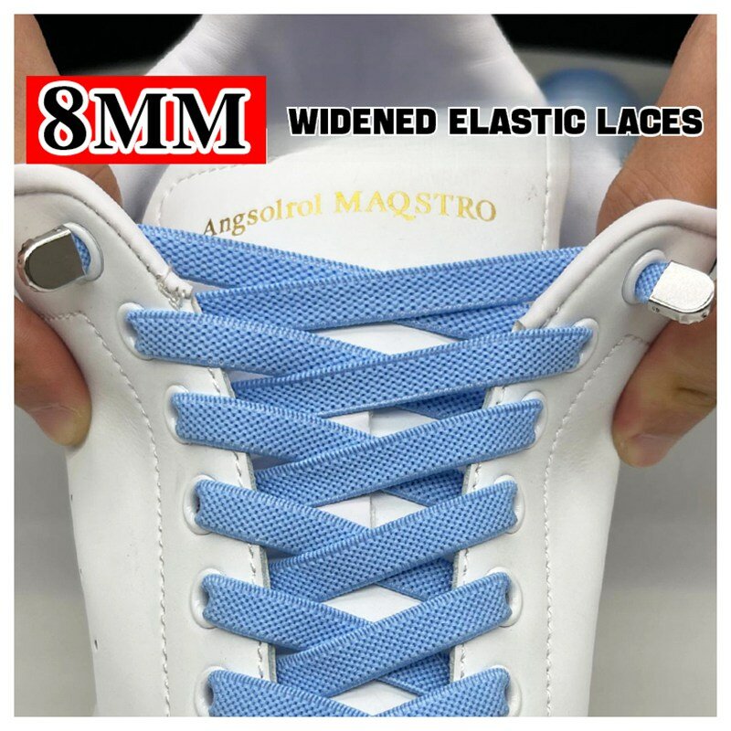 1Pair No Tie Shoe laces Elastic Laces Sneakers 8MM Widened Flat Shoelaces without ties Kids Adult Shoelace for Shoes Accessories