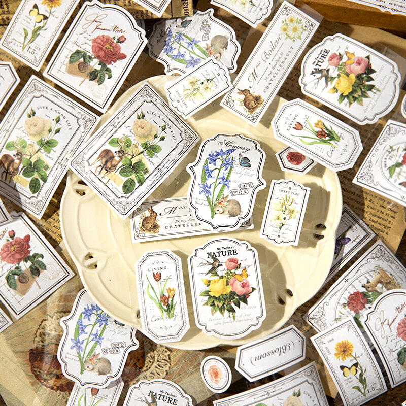 Yoofun-Cinta adhesiva Vintage para decoración de álbumes de recortes, 7,5x200cm, Retro, plantas naturales, flores, entradas