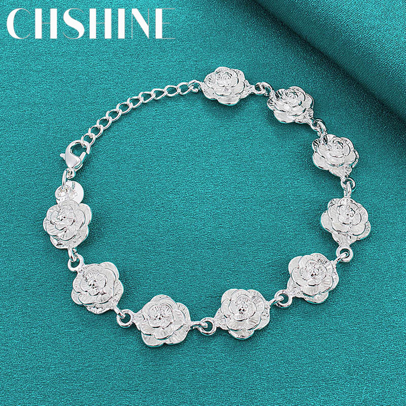 CHSHINE-Cadena de Plata de Ley 925 para mujer, brazalete con abalorio de rosas para boda, compromiso, celebración, joyería de moda