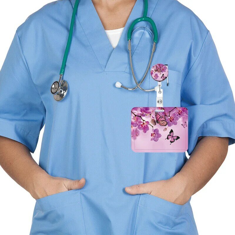 Horizontal Butterfly Card Holder Retractable Badge Reel Clip Women Business Badge Reel Clips Doctors Nurses Girl Cardholders