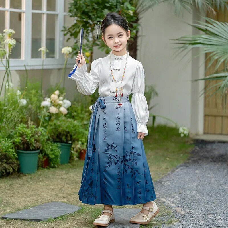 Новинка, юбка для девочек в китайском стиле с изображением лошади, Детский Повседневный Детский костюм Тан, набор ханьфу, платье для выступлений в старинном стиле, юбка для детей и женщин