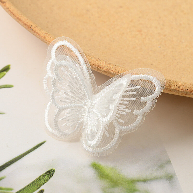 Patch papillon en organza à double couche, 20 pièces/lot, accessoires pour bricolage, tissu tulle, accessoires autocollants pour coiffure papillon