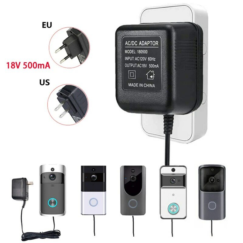 Cargador de transformador de CA de 9W y 18V para timbre inalámbrico, adaptador de corriente de cámara, intercomunicador de vídeo IP, anillo de 110V-240V, enchufe estadounidense y europeo
