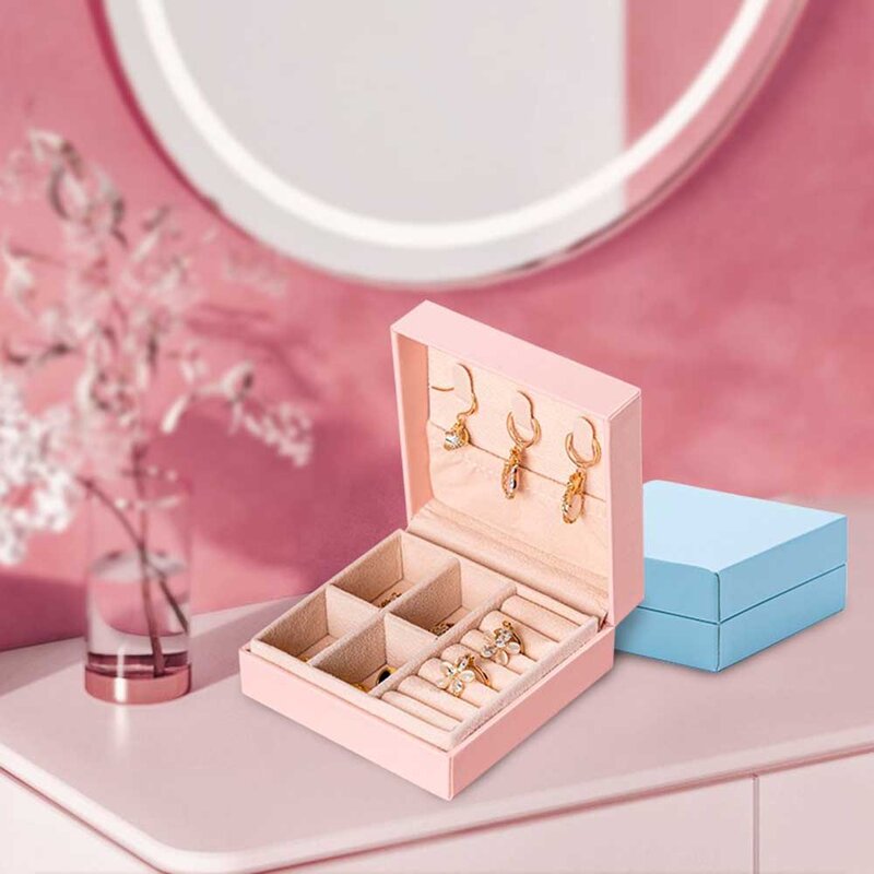 1PC Square Jewelry Box Travel Jewelry Organizer Display Portable Necklace Ring Earrings Bracelet Ear Studs Leather Storage Cases