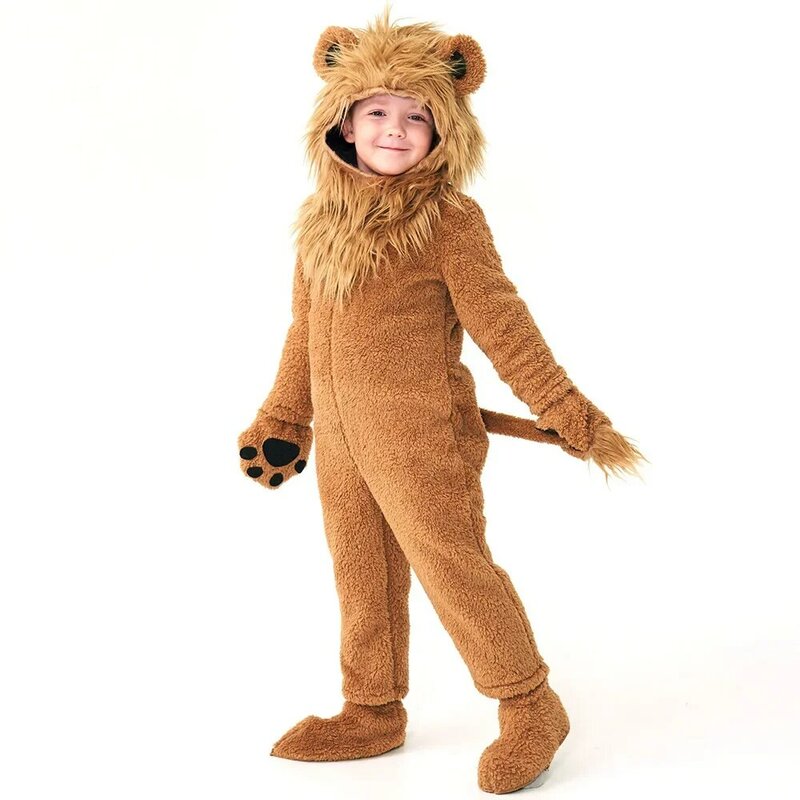 Fleece Furry Boy's Lion Costume for Child Kids Toddler 2-12Y Complete Set Animal Themed Party Cosplay Halloween Purim